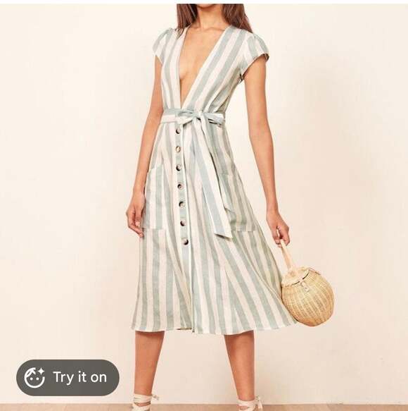 Reformation Dresses & Skirts - Reformation Striped Linen Midi Dress Size 8